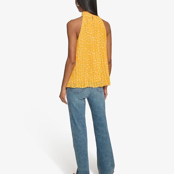 KARL LAGERFELD | Women's Pleated Chiffon High Neck Printed Blouse (Size M) - Picture 4 of 10